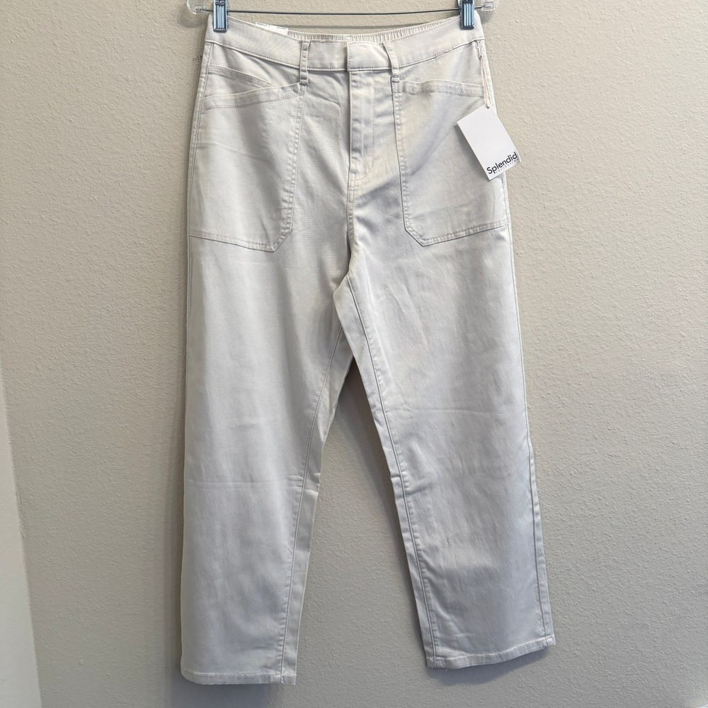Splendid Carissa Crop Pant Women Small Elastic Waist Everyday Twill StretchCream
